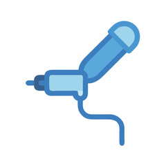 Blue microphone with cord on black background illustration