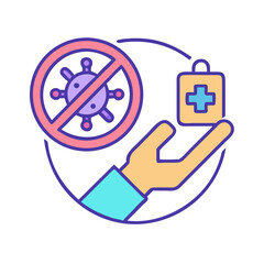 Hand offering medication to protect against virus, stylized