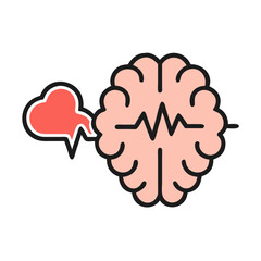 Brainwave connection between heart and mind in flat design