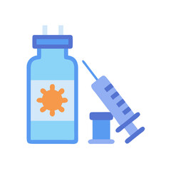 Flat Design Vaccine Vial and Syringe on Black Background