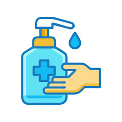 Hand sanitizer dispensing onto a hand over black background