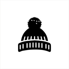 Winter Hat Vector Logo – Minimal Black Silhouette Beanie with Pom-Pom on White Background