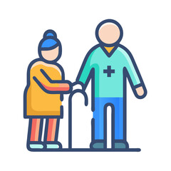 Elderly care icon illustration showing support and healthcare