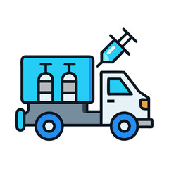 Vaccine Delivery Truck Icon with Syringe on black background