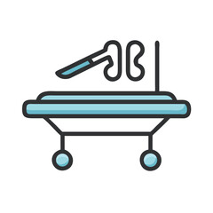 Flat Illustration of Operating Table with Surgical Equipment Icon