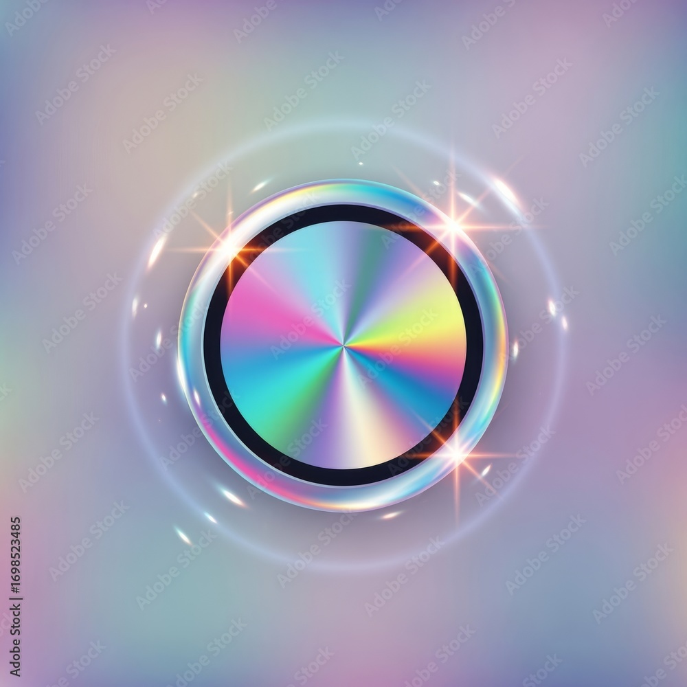 Poster iridescent circle with black ring surrounded by a bubble on a pastel colored background design eleme