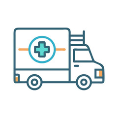 Graphic ambulance illustration on black background for medical uses