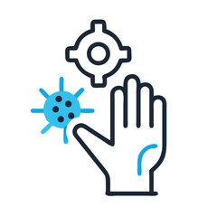Hand with Virus and Gear Icon on Black Background
