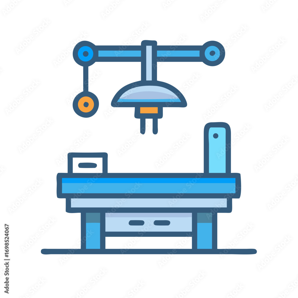 Poster blueprint icon of a generic machine workstation with lamp