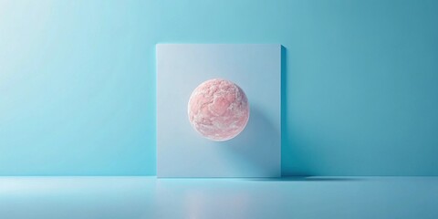 Pastel Pink Sphere Floating Before Light Blue Panel in Minimalist Studio Setting