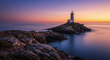 Lighthouse coastal rocks sunset ocean