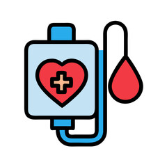 Blood donation bag with heart symbol and blood drop