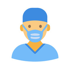 Flat illustration of doctor wearing medical mask and scrub