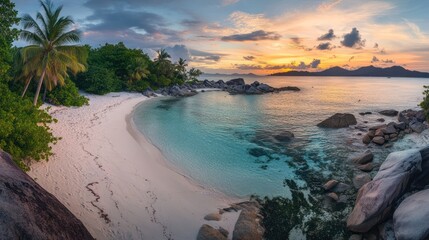 Tropical beach sunset panorama