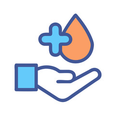 Hand supporting blood donation symbol with plus sign icon