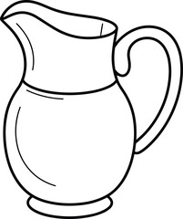 Black and white pitcher outline vector illustration, kitchen jug drawing design, simple ceramic container sketch, household utensil graphic isolated on white background