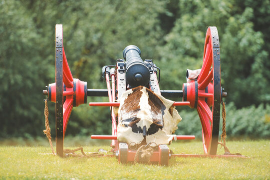 Old cannon weapon on wheel