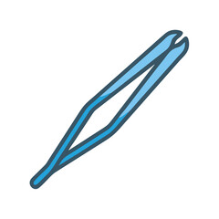 Stylized tweezers with blue outline against a black background