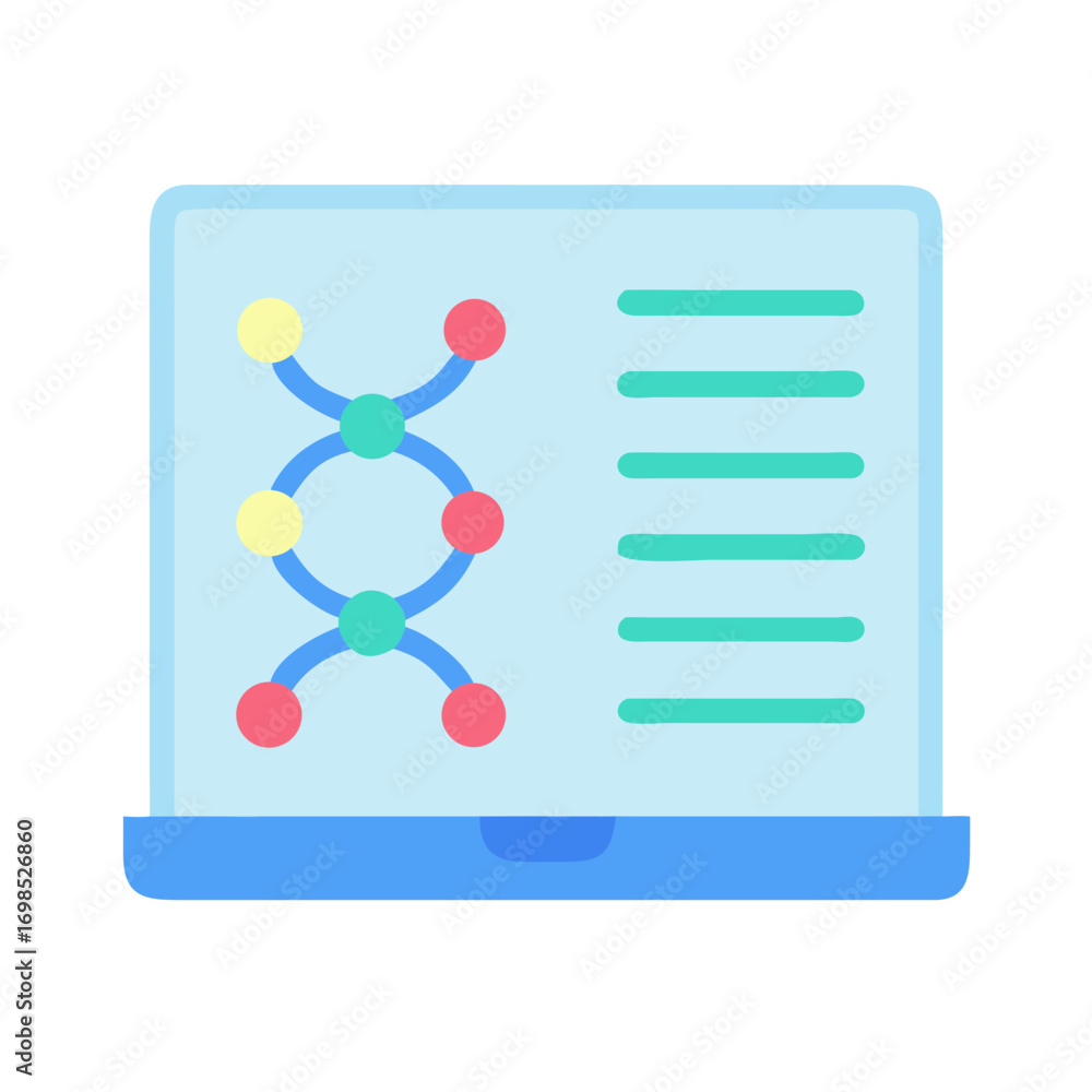 Poster laptop displaying molecular structure and data points illustration