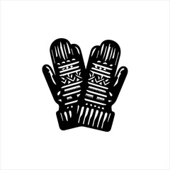 Naklejka premium Winter Gloves Vector Logo – Black Silhouette Cold Season Clothing Symbol on White Background