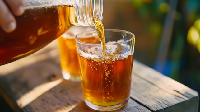 High-quality image capturing the pouring of golden beer into a clear glass showcasing bubbles and frothy head ideal for bar pub and beverage industry marketing
