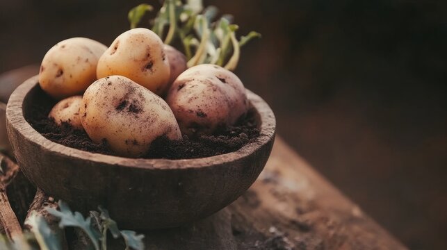 Fresh organic potatoes and root vegetables in rustic basket farm-fresh harvest for healthy cooking natural ingredients for gourmet meals and nutritious eating