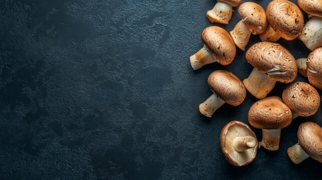 Elegant display of fresh edible mushrooms in natural setting showcasing gourmet organic healthy ingredients ideal for culinary cooking and vegetarian cuisine