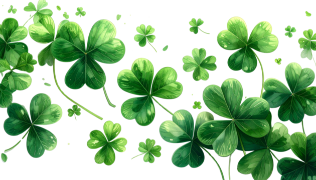 Lucky Clover and Shamrock Assortment – Saint Patrick’s Day Symbols – Transparent Background PNG