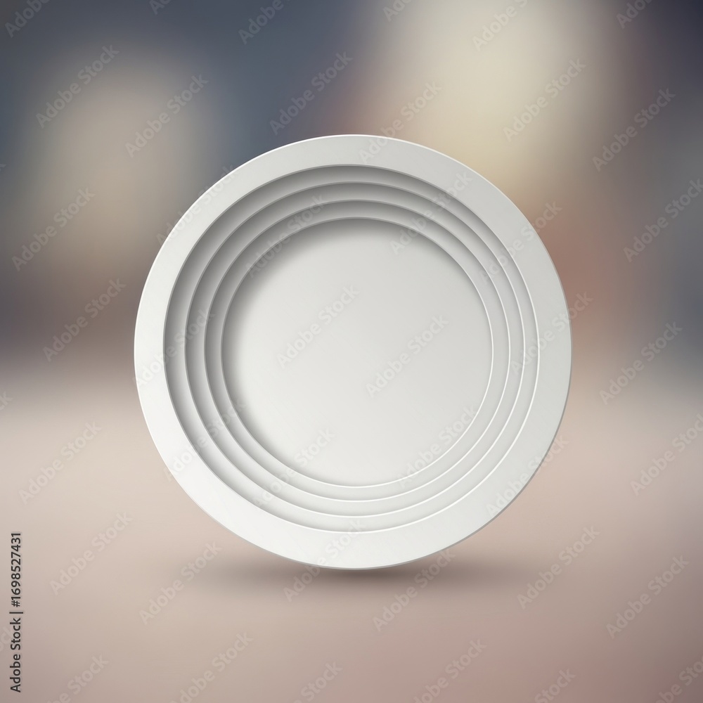 Fototapete a white layered circular object with multiple concentric rings on a blurry neutral background view f