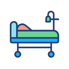 Flat design illustration of hospital bed with IV drip