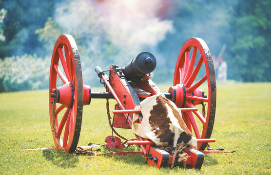 Old cannon weapon on wheel