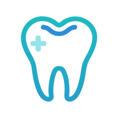 Modern tooth icon graphic with cross and dental health