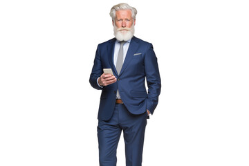 Portrait of a senior executive manager with a stylish style holding a smartphone, ready for presentation
