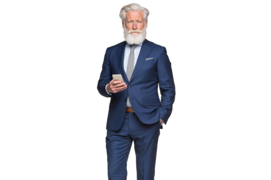 Portrait of a senior executive manager with a stylish style holding a smartphone, ready for presentation - Powered by Adobe