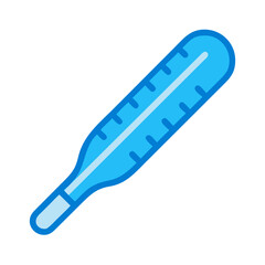 Blue medical thermometer illustration with bold outline on black background