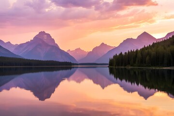 Obraz premium Serene Sunset over Mountain Lake Reflection