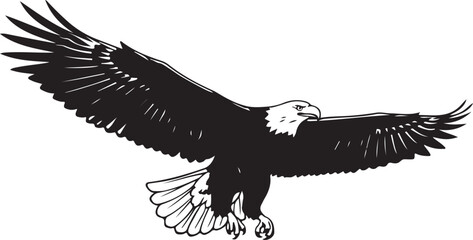 Obraz premium Black silhouette of a bald eagle in flight bird black and white