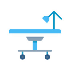 Minimalist operating table illustration with overhead lamp on black