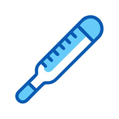 Simple blue thermometer graphic isolated on black background