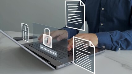 Documents confidentiality,cyber security protection concept. Protecting herself from cyber attacks. Software for security, searching and managing corporate document and employee information	
 - Powered by Adobe