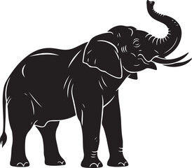 Obraz premium Black silhouette of an elephant with trunk raised white background