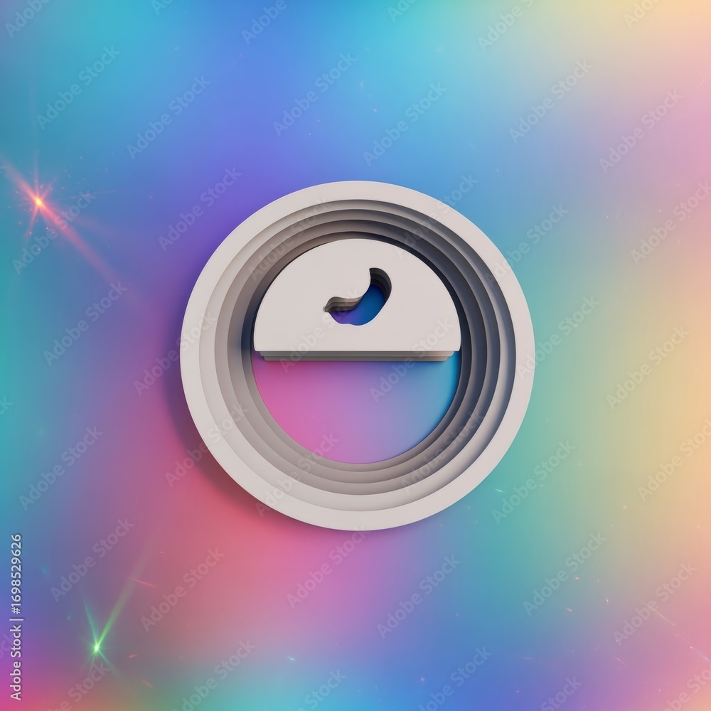 Aufkleber white layered circle with a crescent moon shape against a colorful gradient background design elemen