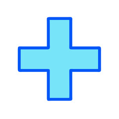 Obraz premium Cyan plus sign with blue outline on black background