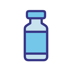 Blue medication vial illustration with blank label on black