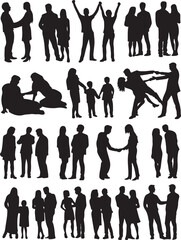 Diverse group of black human silhouettes in various poses
