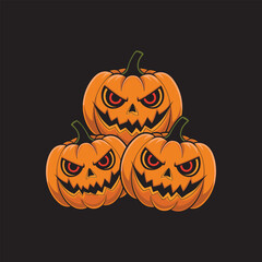 “Scary Halloween pumpkins illustration on dark background”