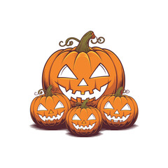 Halloween Jack O’ Lantern Pumpkins with Carved Faces – Festive Autumn Holiday Illustration