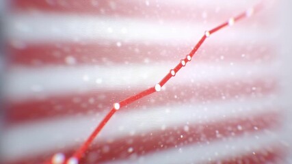 Rising red line graph chart showing growth data and economic growth trend over blurred flag - Powered by Adobe