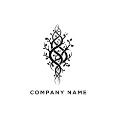 Intricate black and white logo of intertwined vines and leaves.