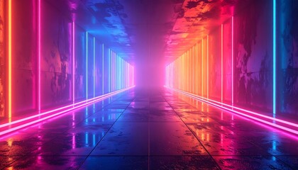 Neon tunnel with colorful lights